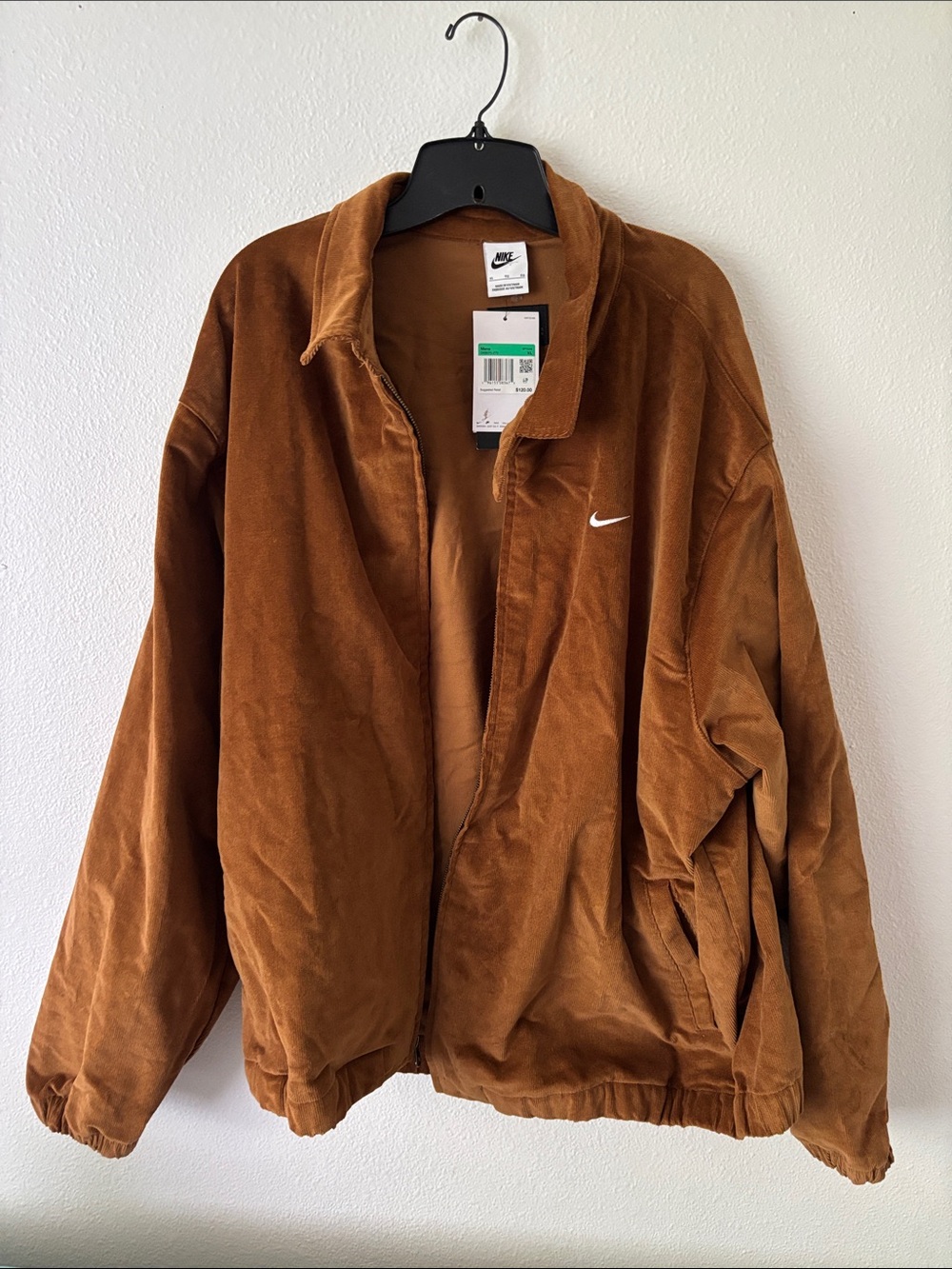 Nike Brown Suede-Look Zip Bomber Jacket - Men’s XL Corduroy